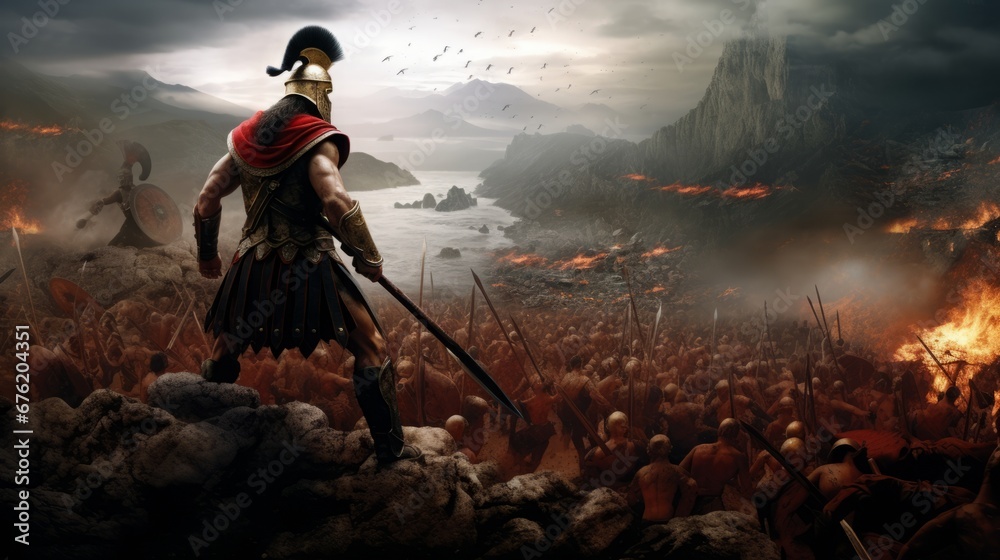Wall mural spartan warrior fighting, copy space, 16:9 - Wall murals