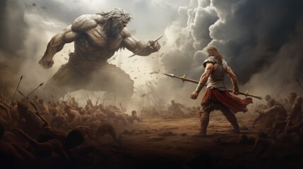 battle david against goliath, 16:9 - obrazy, fototapety, plakaty