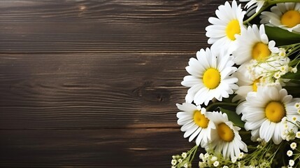 daisies on wooden background - close up : Generative AI