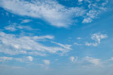 Beautiful blue sky with cirrocumulus clouds on a sunny day, for use as background asset.