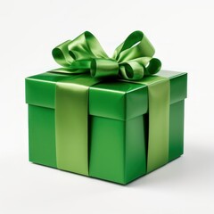 Green christmas gift box isolated on a white background.