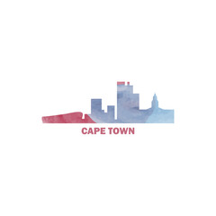 Cape Town watercolor cityscape skyline city panorama vector flat modern logo, icon. South Africa metropolis emblem concept with landmarks and building silhouettes. Isolated graphic