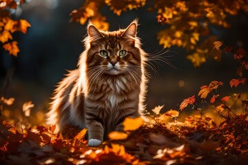 Obraz premium Pumpkins, Petals, and Purrfection: A White Cat's Retreat