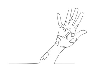Obraz premium A leper's hand holding a ribbon. World Leprosy Day one-line drawing