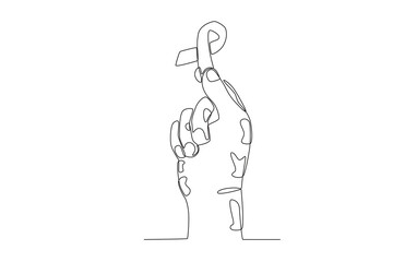 A hand holding leprosy tape. World Leprosy Day one-line drawing