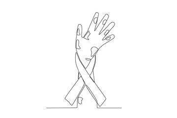 A leper's hand wrapped in ribbon. World Leprosy Day one-line drawing