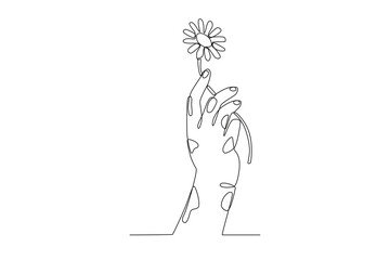 A leper's hand holding a flower. World Leprosy Day one-line drawing