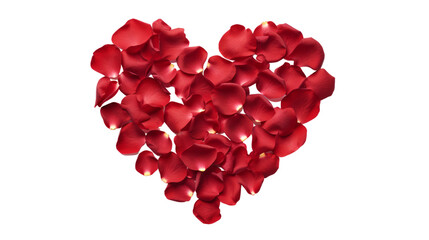 a red rose flower petals in a heart shape isolated on a transparent background for bed, bath special night, or valentines event decoration
