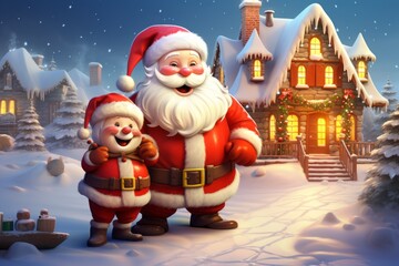 Cartoon Illustration of Santa Claus with a happy Pal 