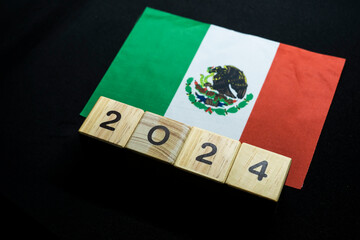 2024, Mexico, Mexico flag with date block, Concept, Important events for Mexico in the new year,...