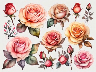 Rosas de distintos colores estilo acuarela 