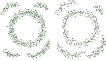 クリスマスリースフレーム。植物のベクターイラストフレーム。柊のリースイラスト。Christmas wreath frame. Vector illustration frame of plants. Holly wreath illustration.
