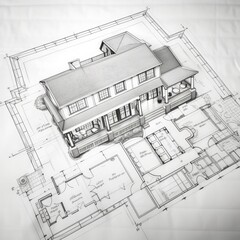 Fototapeta premium Architectural drawing blueprint. Generative AI