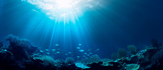 海底に差し込む光 - obrazy, fototapety, plakaty
