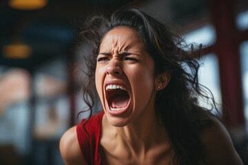 Furious angry woman screaming - obrazy, fototapety, plakaty