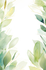 Watercolor floral illustration - leaves and branches wreath / frame with gold shape, for wedding stationary, greetings, wallpapers, fashion, background. Eucalyptus, olive, green leaves, etc.