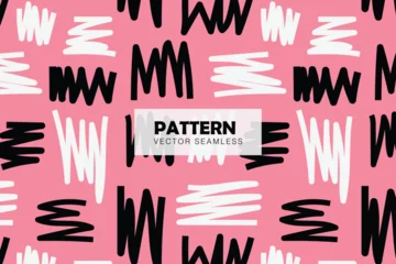 Fotobehang Zigzag white and black lines abstract pink background seamless repeat pattern © Pichiiart