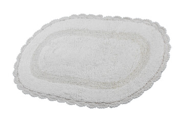 bath mat with pile and lace trim, hand-knitted, isolated 