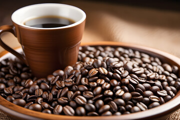 Fototapeta premium Coffee beans and coffee. Generative AI