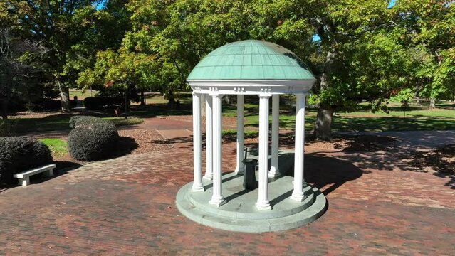 The Old Well at UNC Chapel Hill. Aerial orbit of  a small, neoclassical rotunda located on the University of North Carolina at Chapel Hill campus.