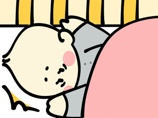 布団に入ってモロー反射する赤ちゃんのイラスト素材