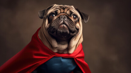 Obraz premium Studio photo shot of Pug dog in a superhero outfit