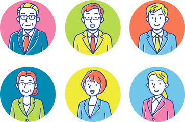 正面を向いた男性と女性のビジネスマンイラストセット