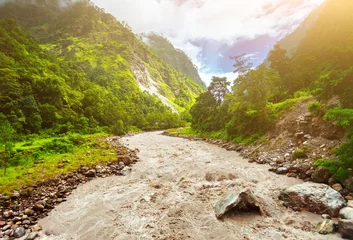Foto auf Acrylglas Annapurna Beautiful river landscape and mountains in Nepal, Annapurna trekking