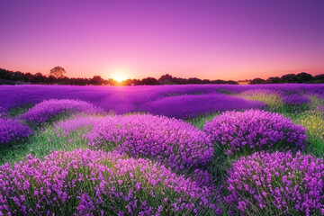 Naklejka premium lavender field at sunset