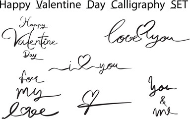 happy valentine day hand written calligraphy text font group set collection vector illustration love i love you you and me symbol sign romance 14 fourteen day february for my love celebration concept