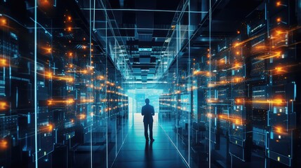 Server Room and Digital Interface: Professionals in Virtual Network,ai generated