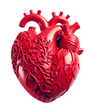 3D red anatomic heart icon isolated on white or transparent background, png