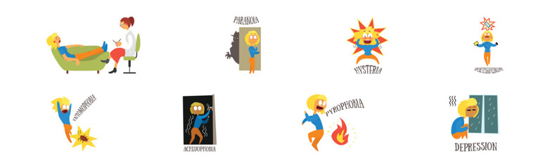 People Fear and Phobias Scared and Afraid of Different Thing Vector Set