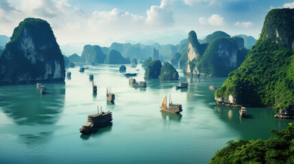 Ha Long Bay Vietnam beautiful landmark - obrazy, fototapety, plakaty
