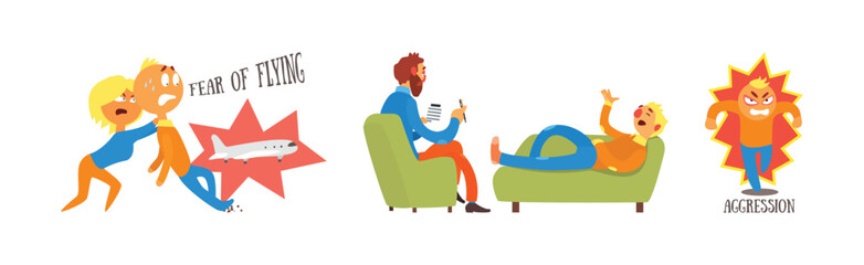 People Fear and Phobias Scared and Afraid of Different Thing Vector Set