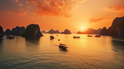 Ha Long Bay Vietnam beautiful sunset landmark