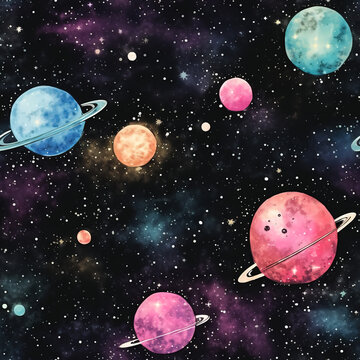 Watercolor galaxy space cosmic repeat pattern