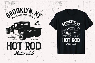 Hotrod Vintage Truck Brooklyn Custom Vector T-shirt Design. hotrod car t-shirt design. black & white. - obrazy, fototapety, plakaty