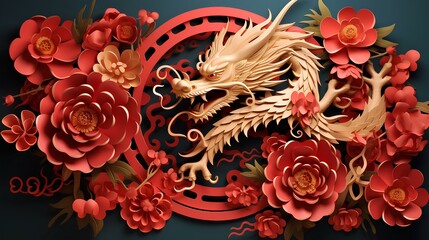 chinese dragon statue for chinese new year ai generated - obrazy, fototapety, plakaty