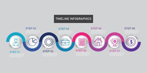 Infographic 8 Steps Modern Timeline diagram with progress circle topics