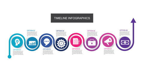 Infographic design elements for your business data with 8 options, parts, steps, timelines or processes