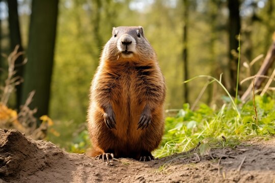 Picture of a groundhog in the forest 