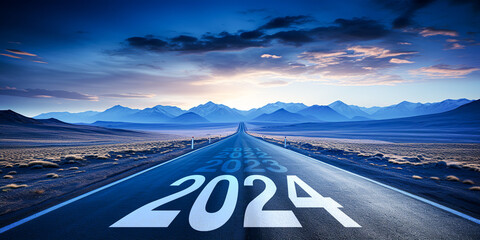 Happy new year 2024 concept and productive idea future vision concept in blue sky.