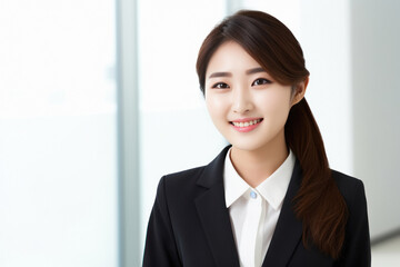 Young business woman on white background.