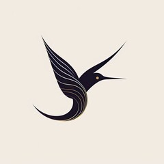 hummingbirg logo design template - black illustration on white background