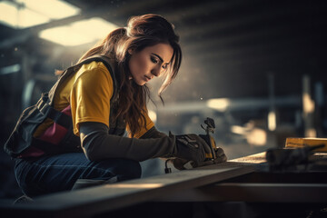 Obraz na płótnie Canvas female worker working at factory