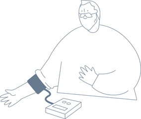 An elderly man measuring blood pressure.