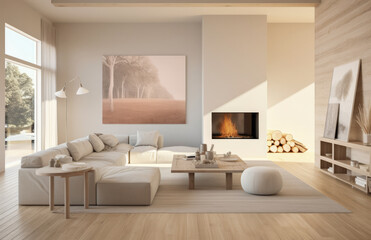 Luxurious living room area composition with minimalistic decoration