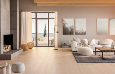 Fototapeta premium Luxurious living room area composition with minimalistic decoration