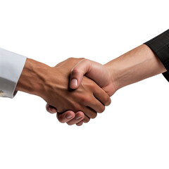 Two business people shaking hands on white background